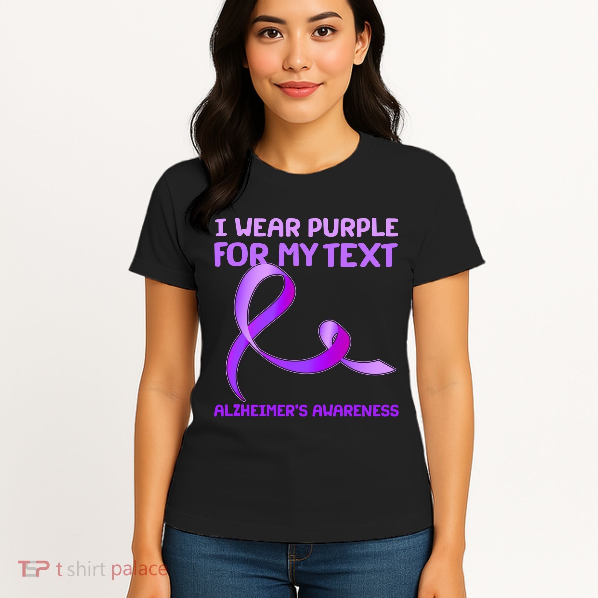 I Wear Purple For My Personalize Text Alzheimer's Awareness Women's T-Shirt