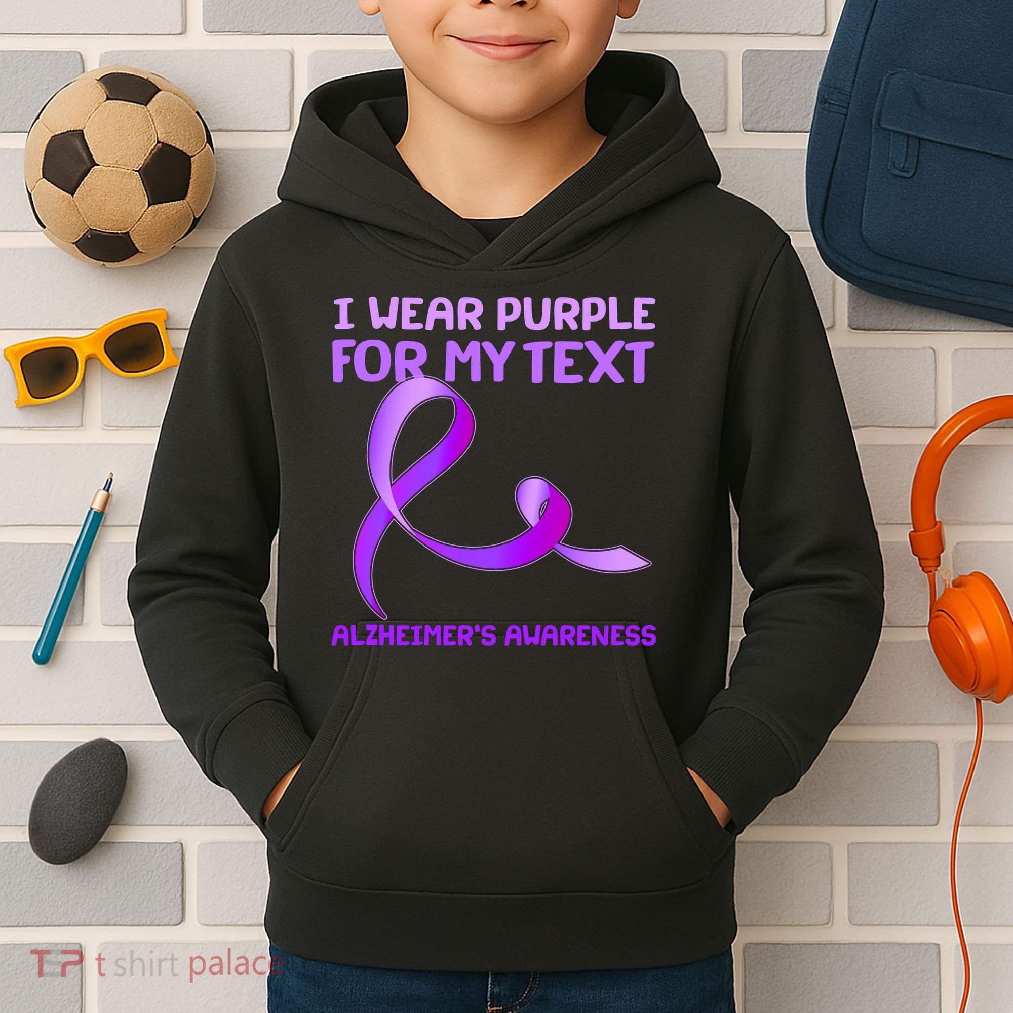 I Wear Purple For My Personalize Text Alzheimer's Awareness Kids Hoodie