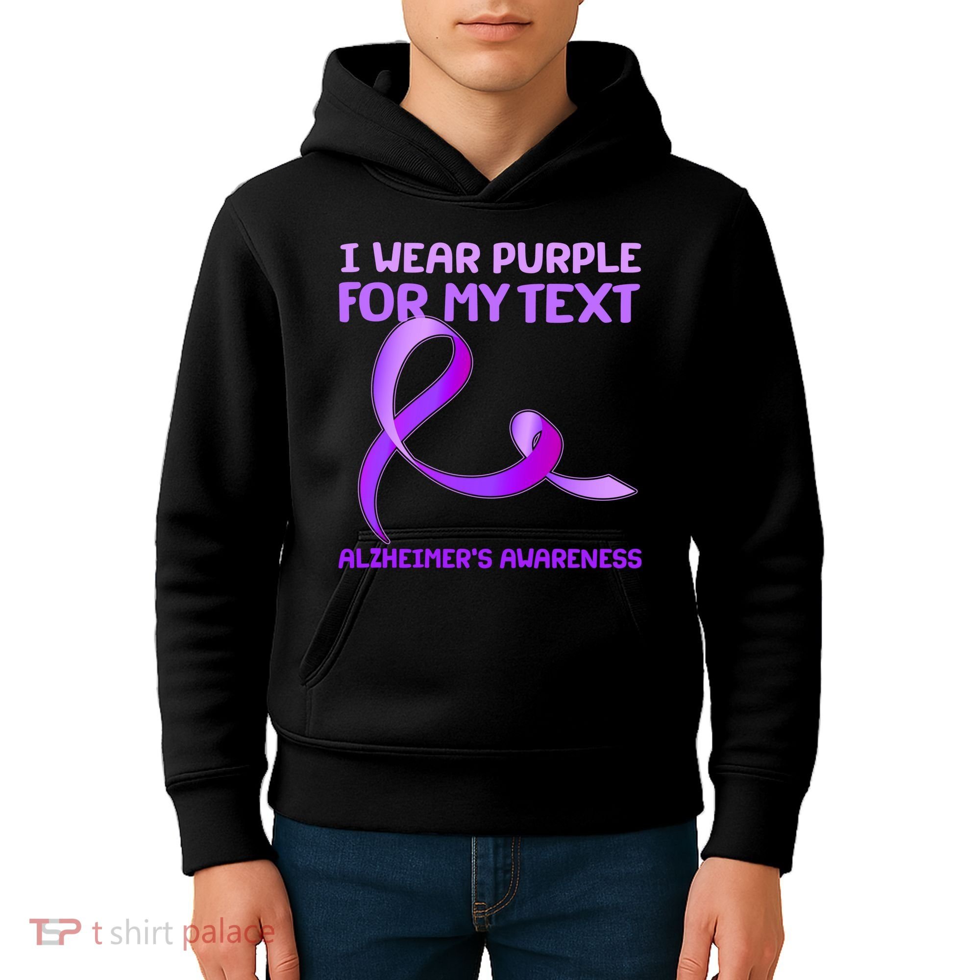 I Wear Purple For My Personalize Text Alzheimer's Awareness Kids Hoodie