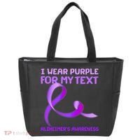 I Wear Purple For My Personalize Text Alzheimer's Awareness Tote Bag thumb 0