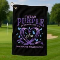 I Wear Purple For My Son Overdose Awareness Golf Towel thumb 1