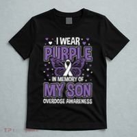I Wear Purple In Memory Of My Son Overdose Awareness T-Shirt thumb 5