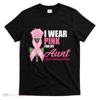 I Wear Pink For My Aunt Breast Cancer Floral Ribbon T-Shirt thumb 0