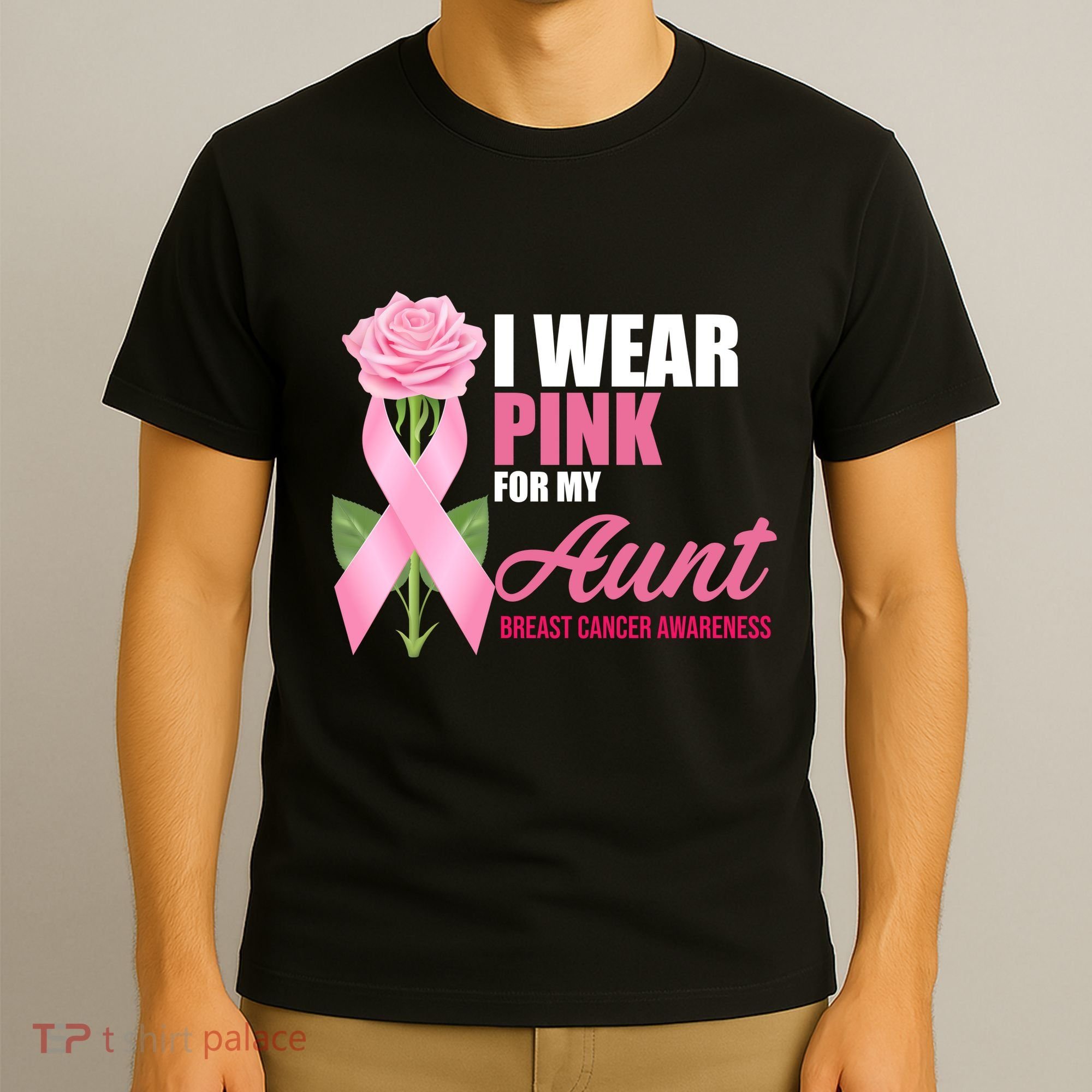 I Wear Pink For My Aunt Breast Cancer Floral Ribbon T-Shirt