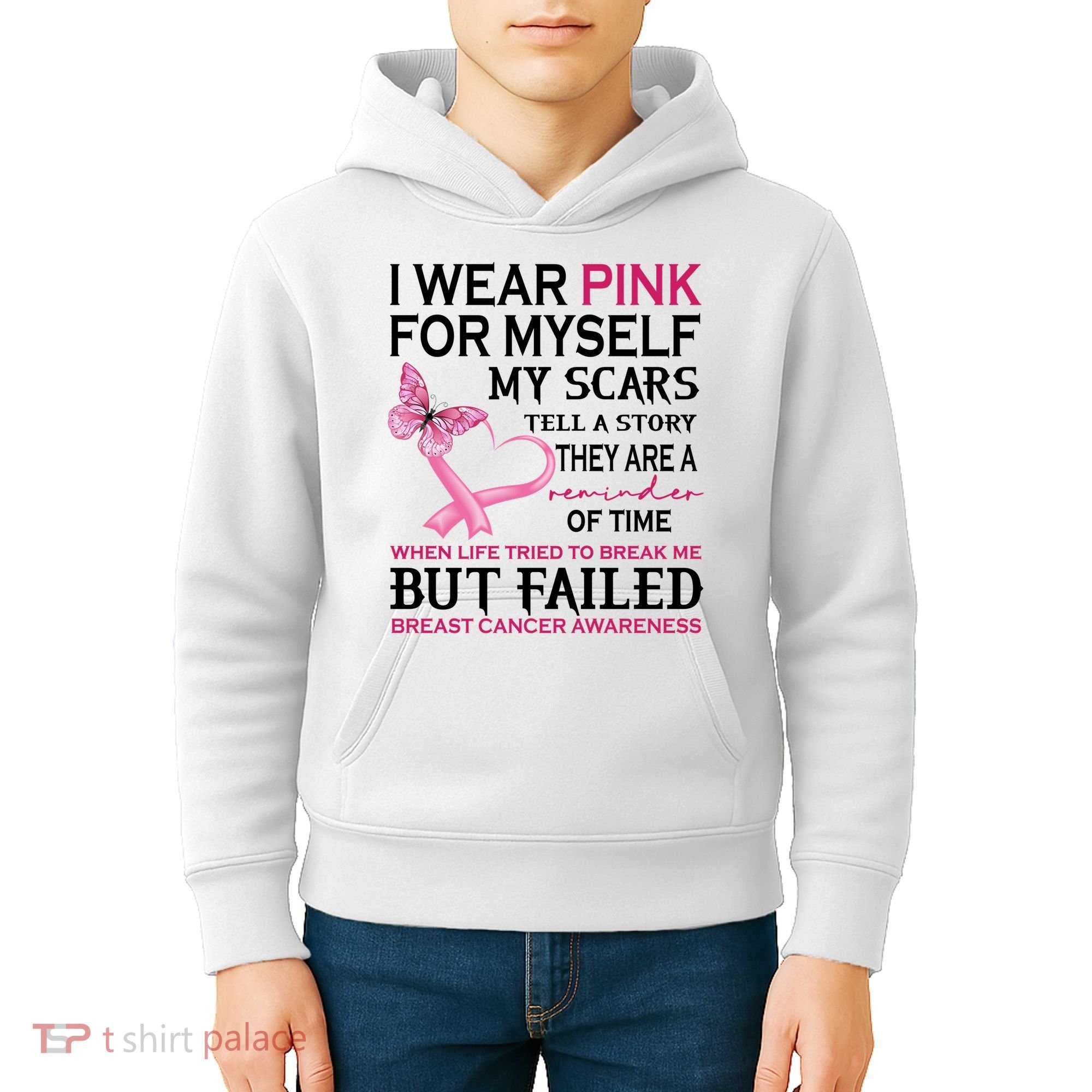 I Wear Pink For Myself My Scars But Failed Breast Cancer Kids Hoodie