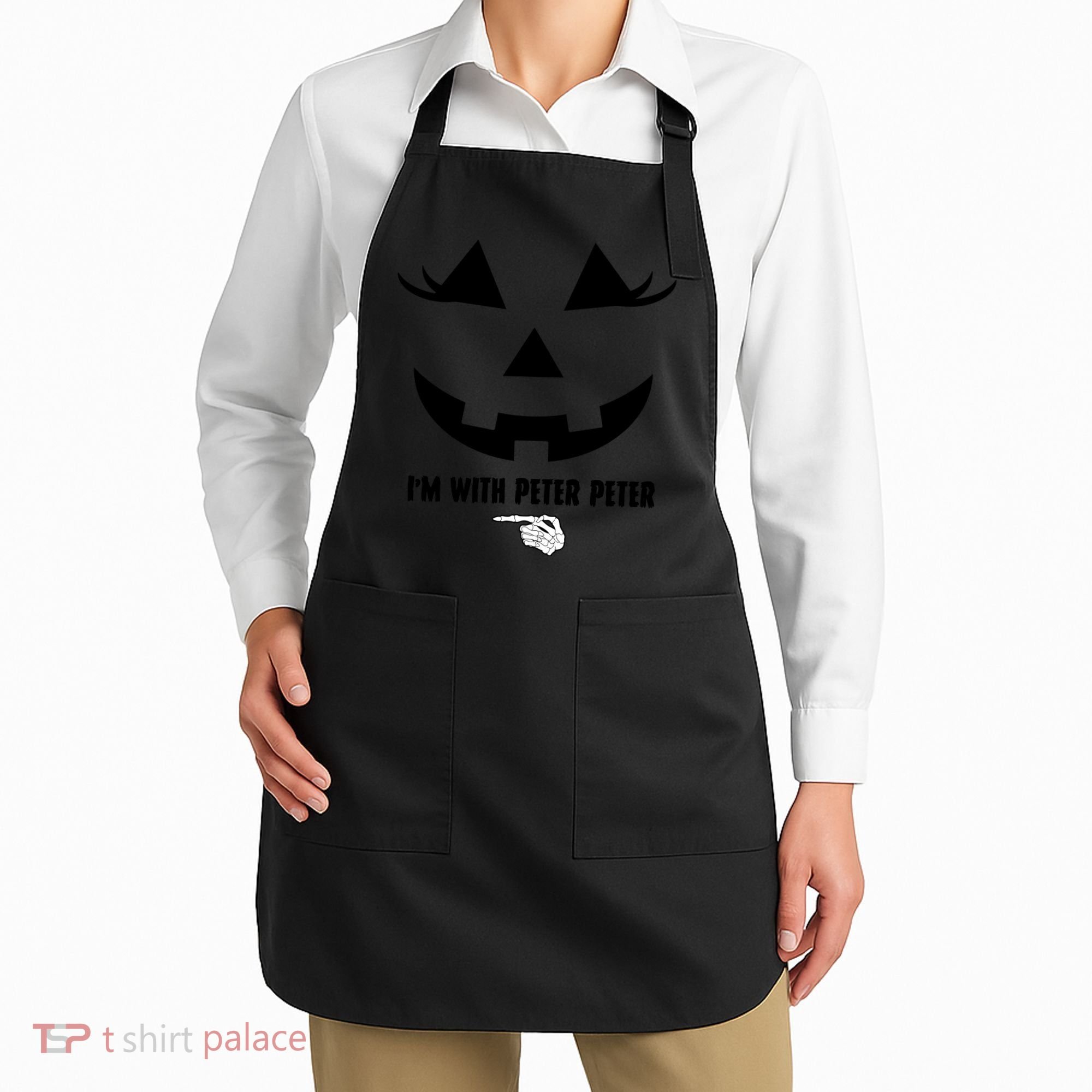I'm With Peter Peter Funny Halloween Skeleton Hand Apron