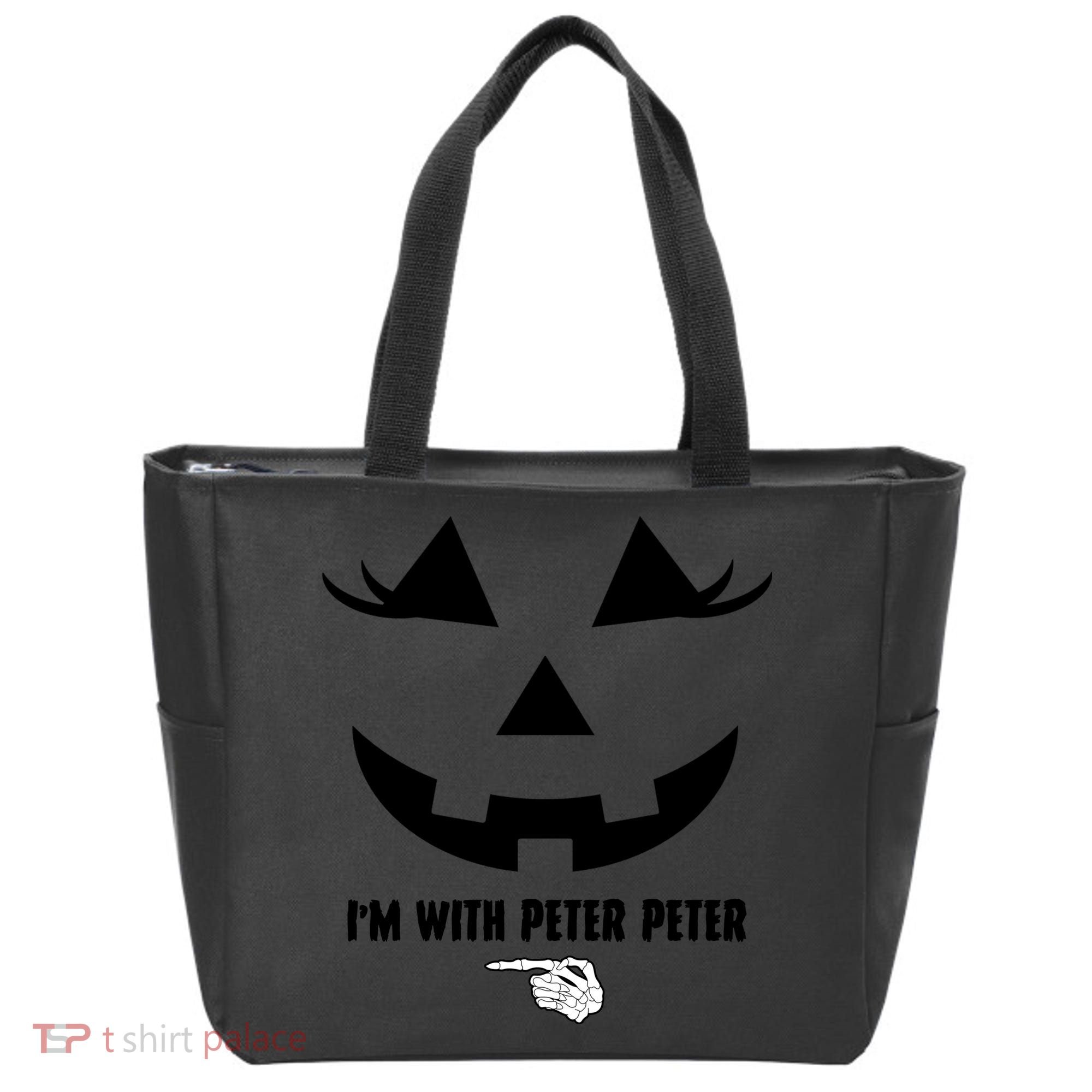 I'm With Peter Peter Funny Halloween Skeleton Hand Tote Bag