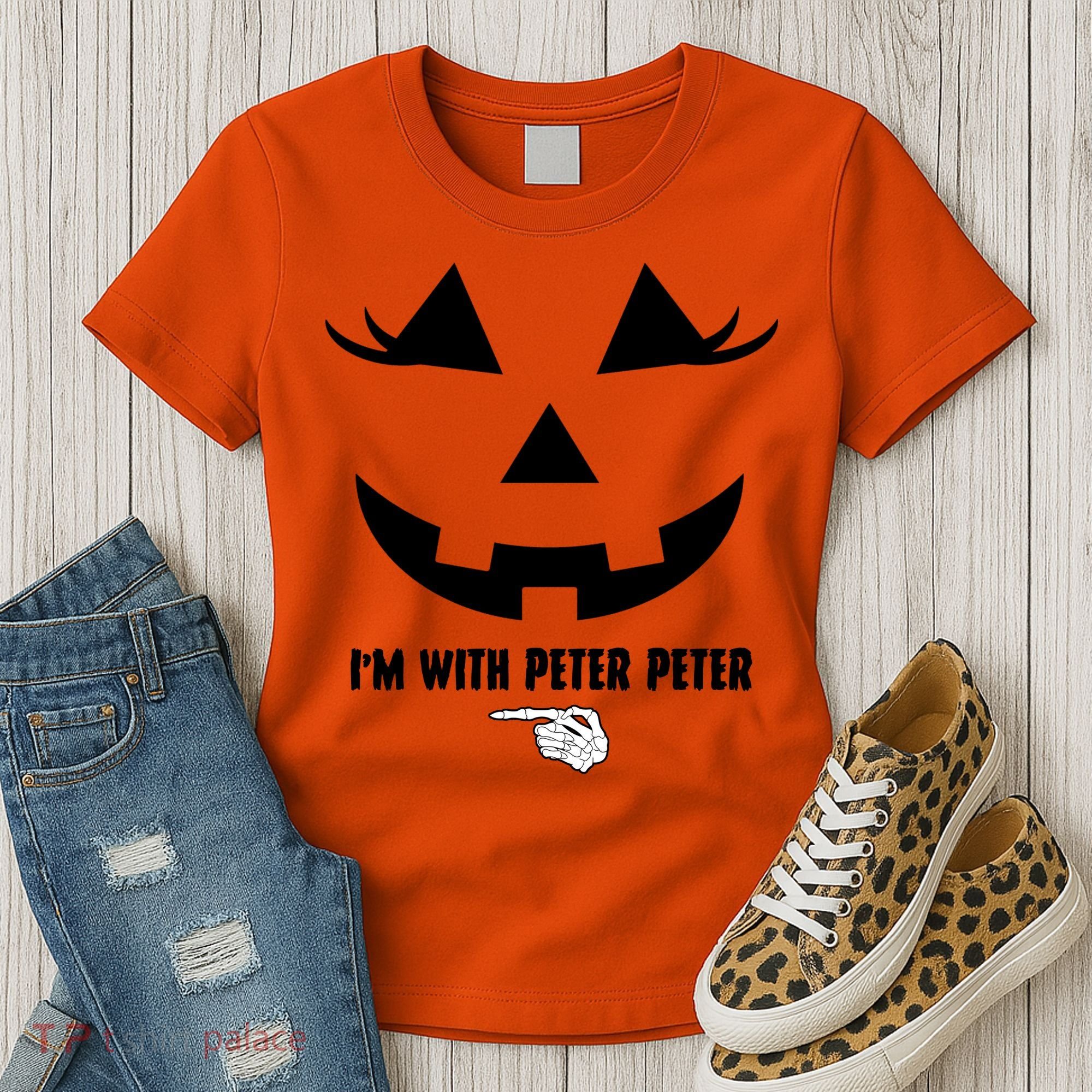 I'm With Peter Peter Funny Halloween Skeleton Hand Women's T-Shirt