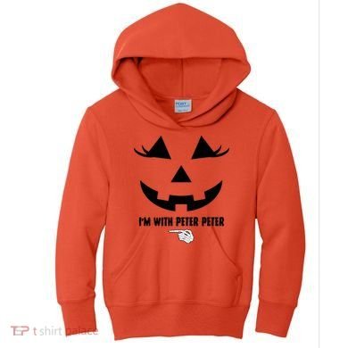 I'm With Peter Peter Funny Halloween Skeleton Hand Kids Hoodie