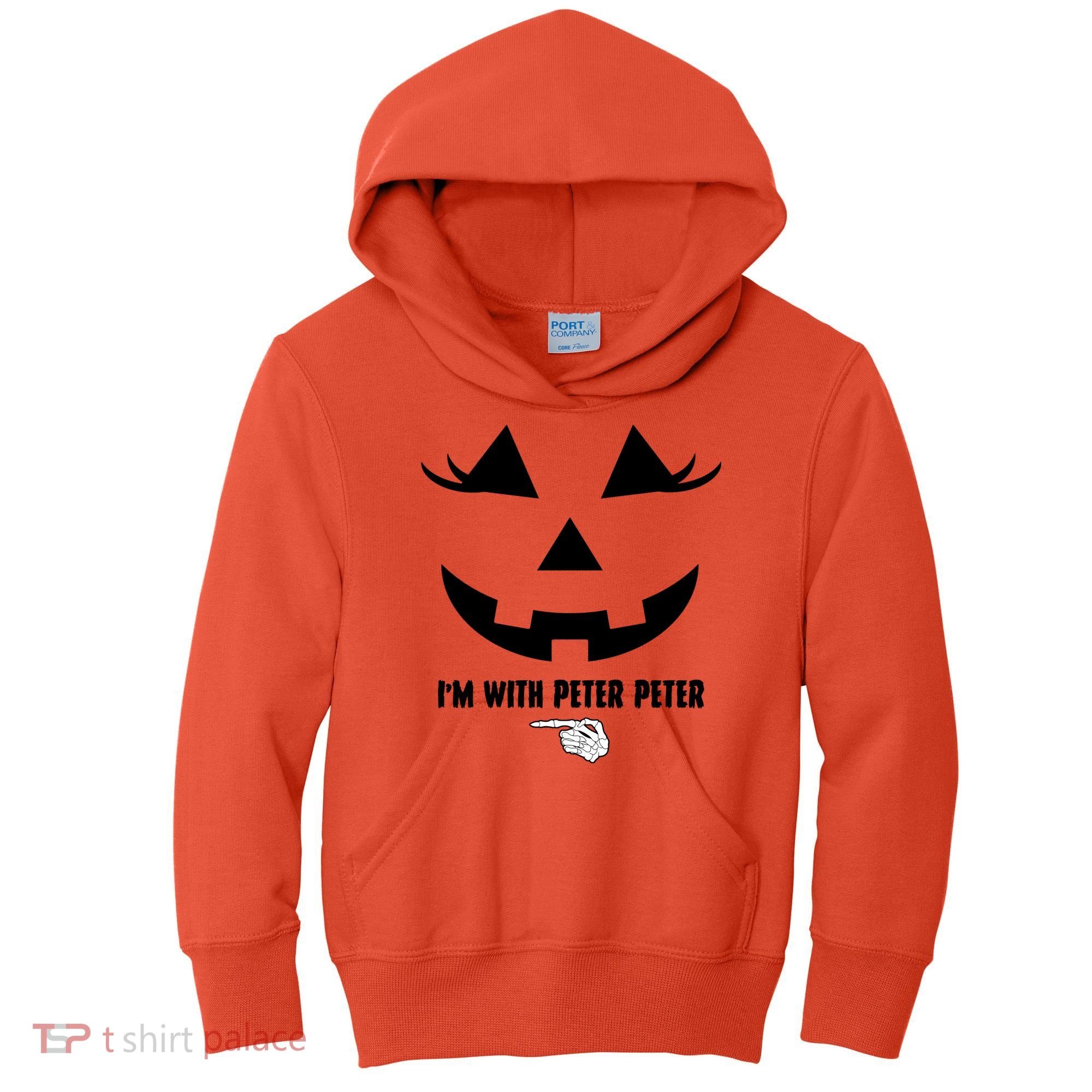 I'm With Peter Peter Funny Halloween Skeleton Hand Kids Hoodie