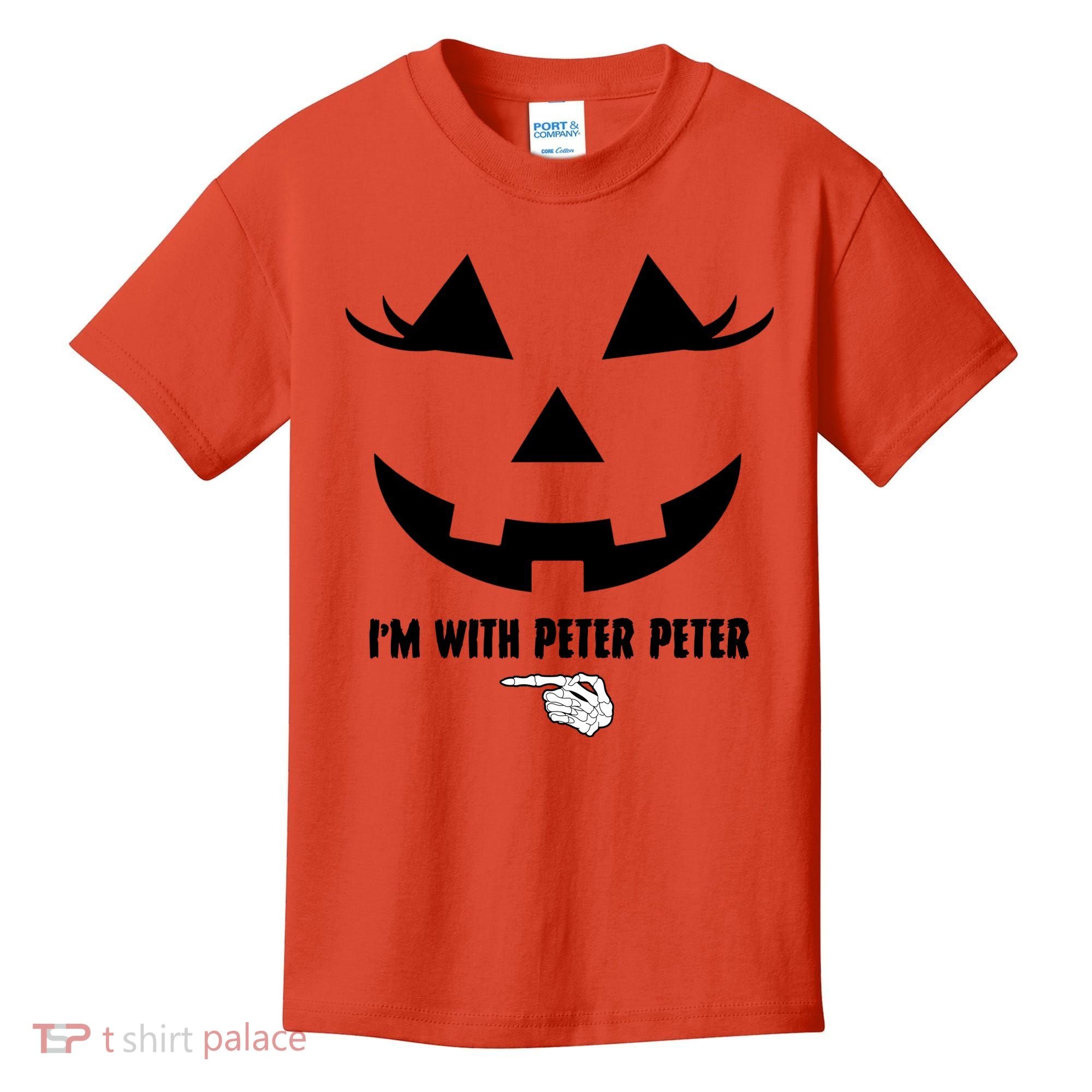 I'm With Peter Peter Funny Halloween Skeleton Hand Kids T-Shirt