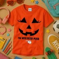 I'm With Peter Peter Funny Halloween Skeleton Hand Kids T-Shirt thumb 3