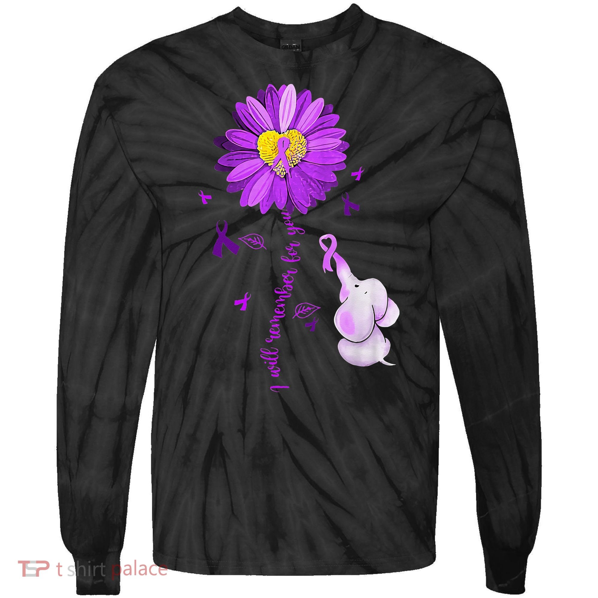 I Will Remember For You Elephant Alzheimers Awareness Tie-Dye Long Sleeve Shirt