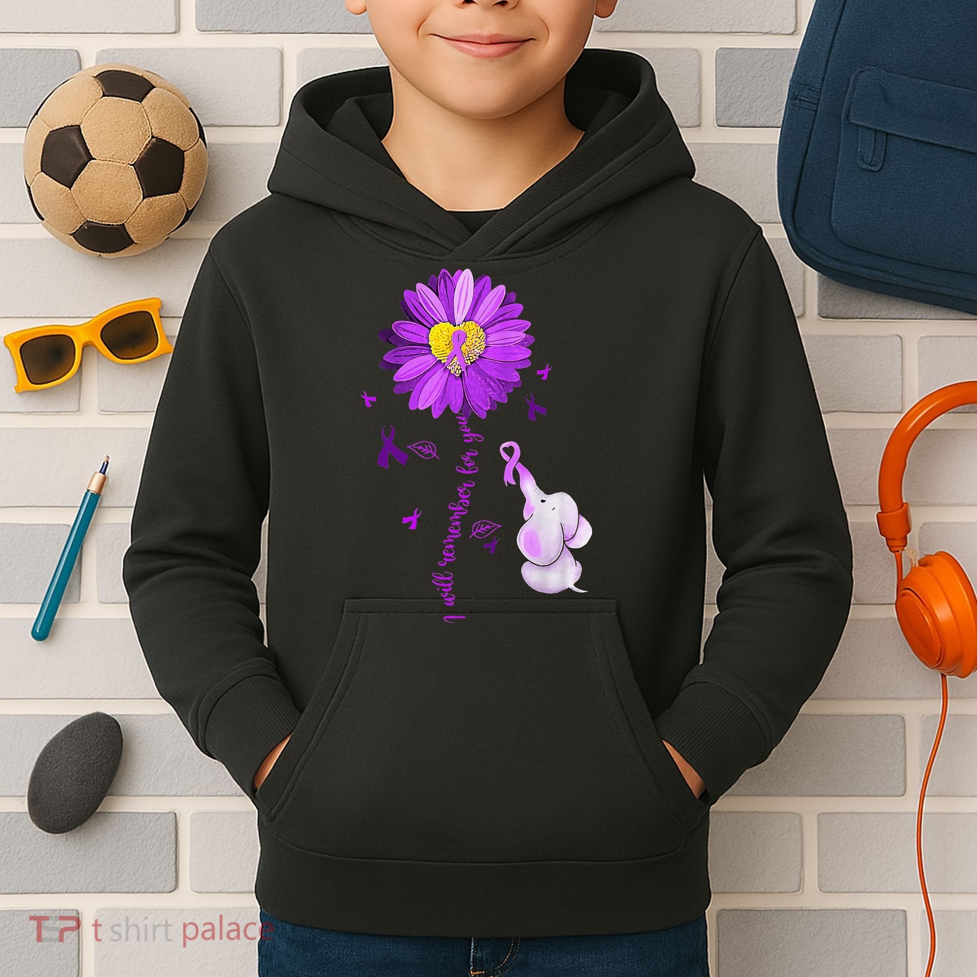 I Will Remember For You Elephant Alzheimers Awareness Kids Hoodie