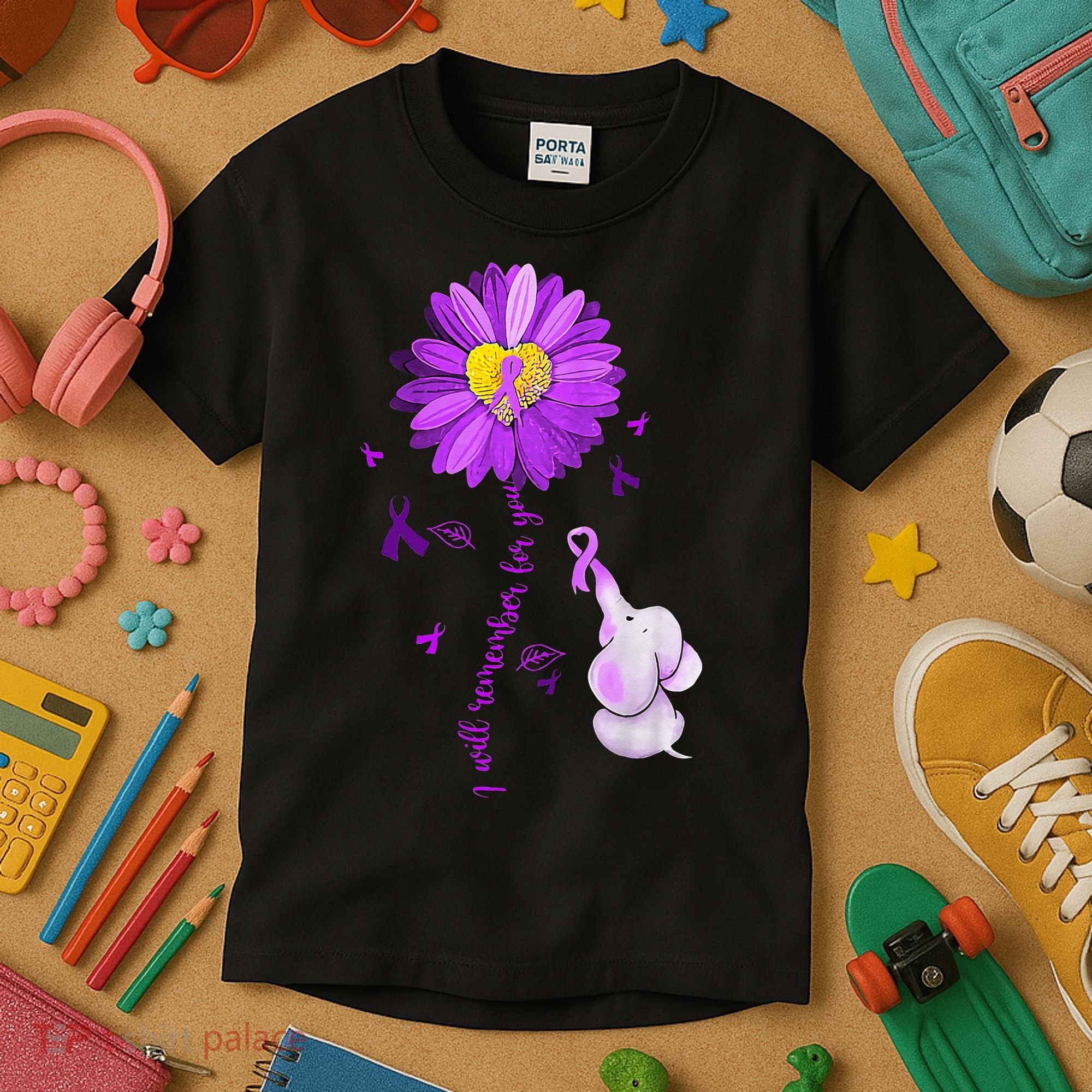 I Will Remember For You Elephant Alzheimers Awareness Kids T-Shirt