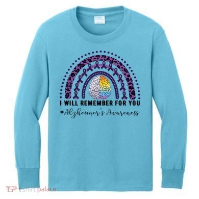 I Will Remember For You Rainbow Brain Alzheimer's Awareness Great Gift Kids Long Sleeve Shirt
