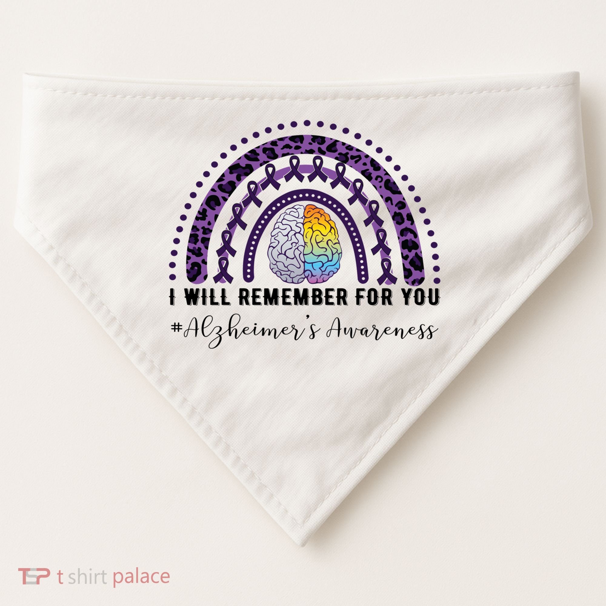 I Will Remember For You Rainbow Brain Alzheimer's Awareness Great Gift USA-Made Doggie Bandana