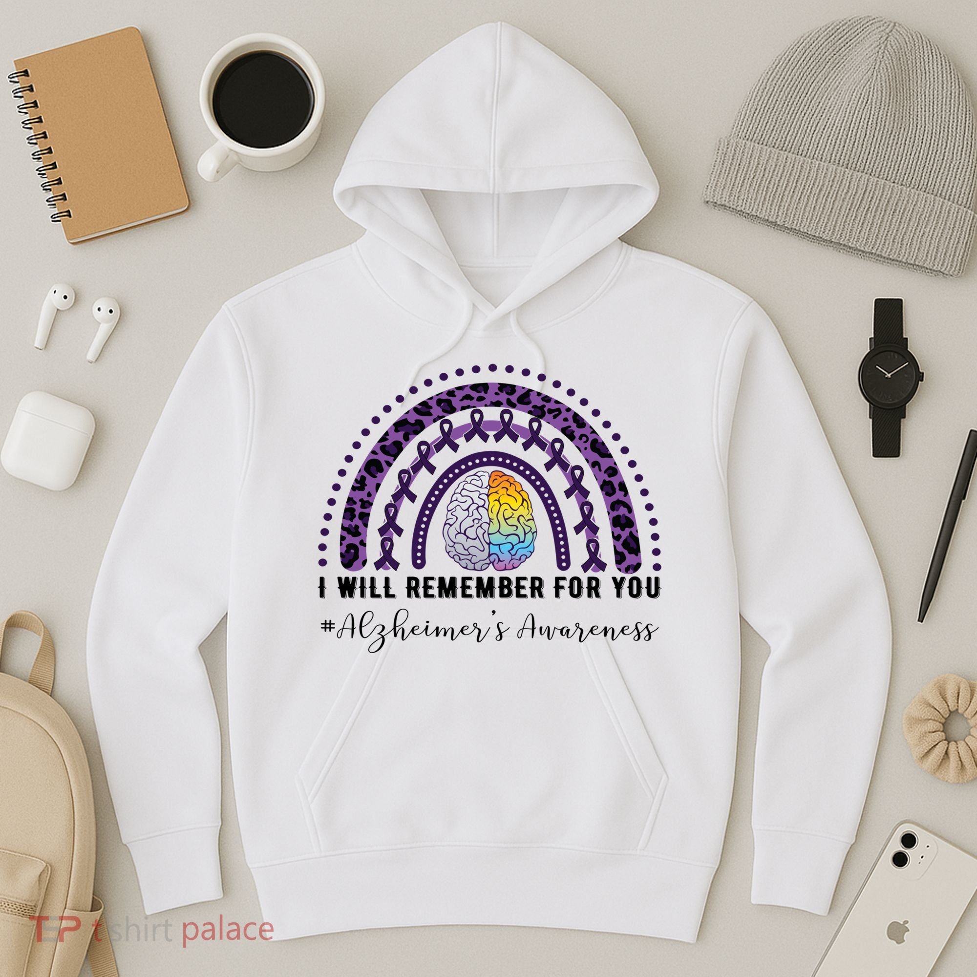 I Will Remember For You Rainbow Brain Alzheimer's Awareness Great Gift Hoodie