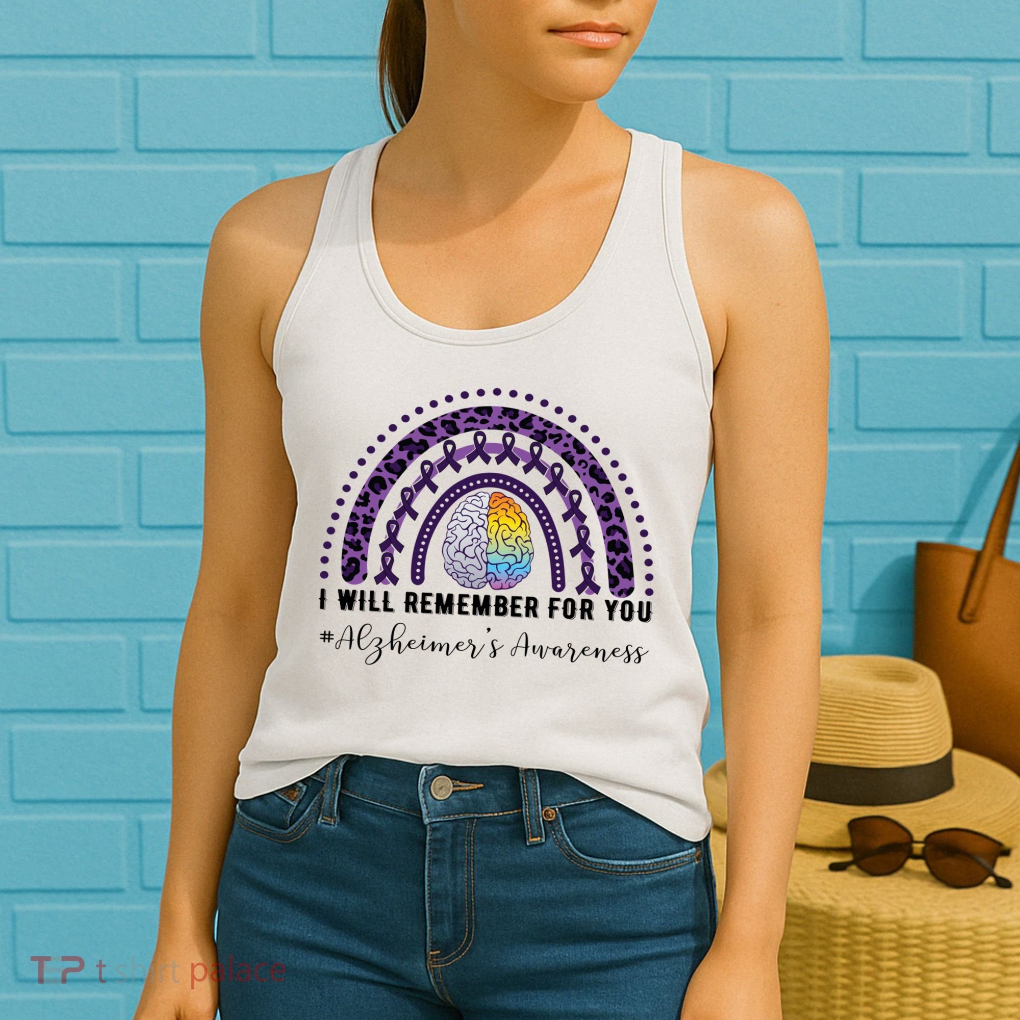 I Will Remember For You Rainbow Brain Alzheimer's Awareness Great Gift Women's Tank Top