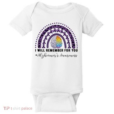 I Will Remember For You Rainbow Brain Alzheimer's Awareness Great Gift Baby Bodysuit