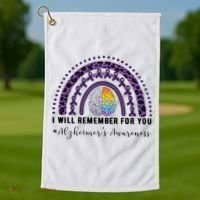 I Will Remember For You Rainbow Brain Alzheimer's Awareness Great Gift Golf Towel thumb 1