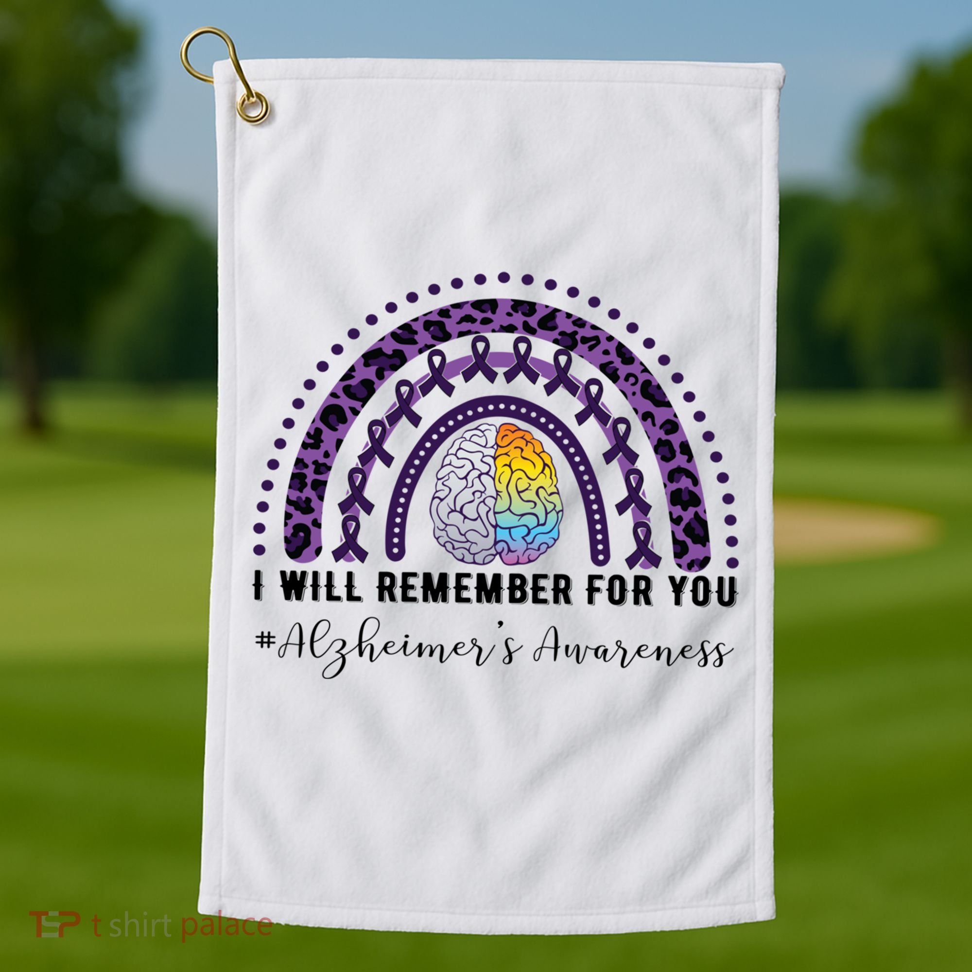 I Will Remember For You Rainbow Brain Alzheimer's Awareness Great Gift Golf Towel