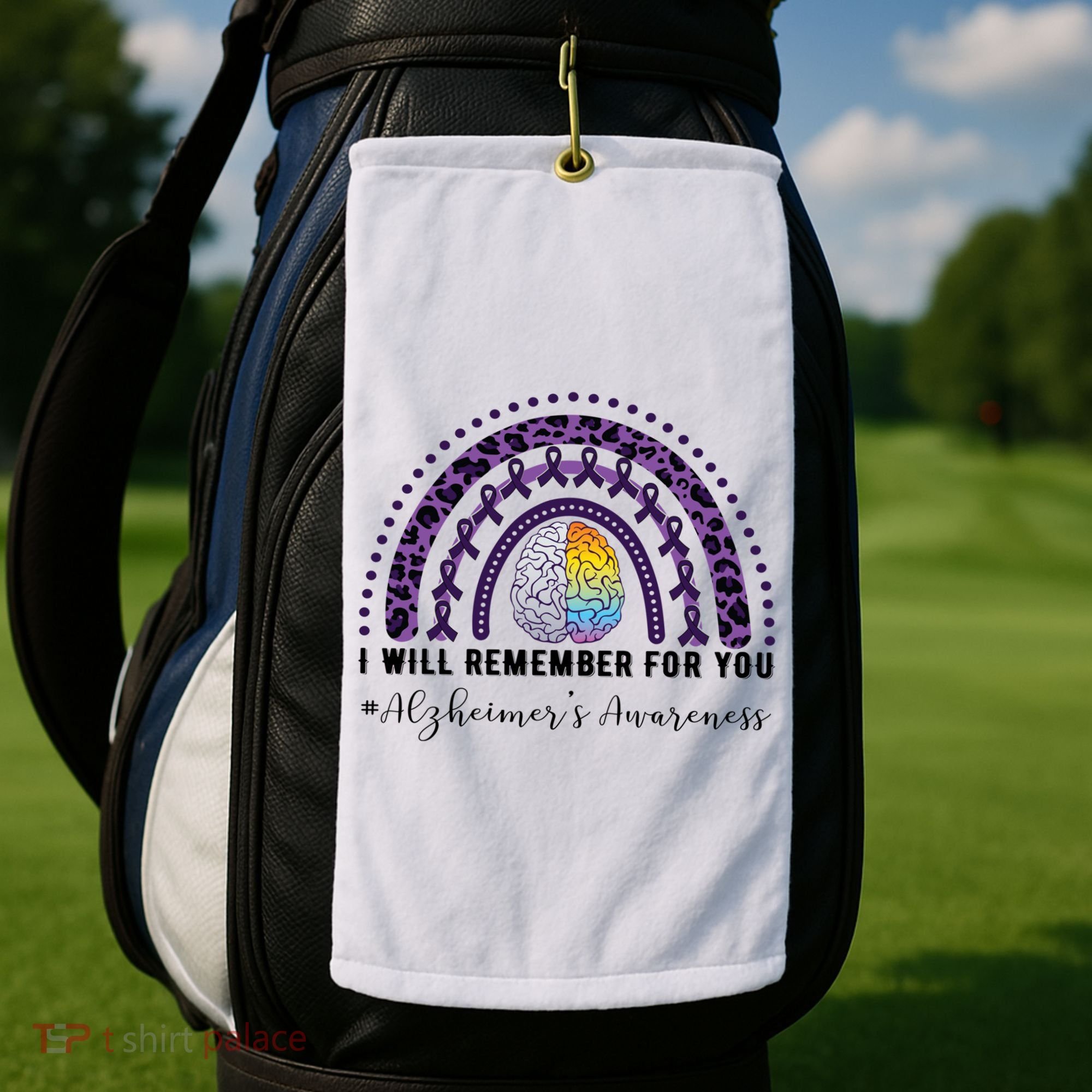 I Will Remember For You Rainbow Brain Alzheimer's Awareness Great Gift Golf Towel