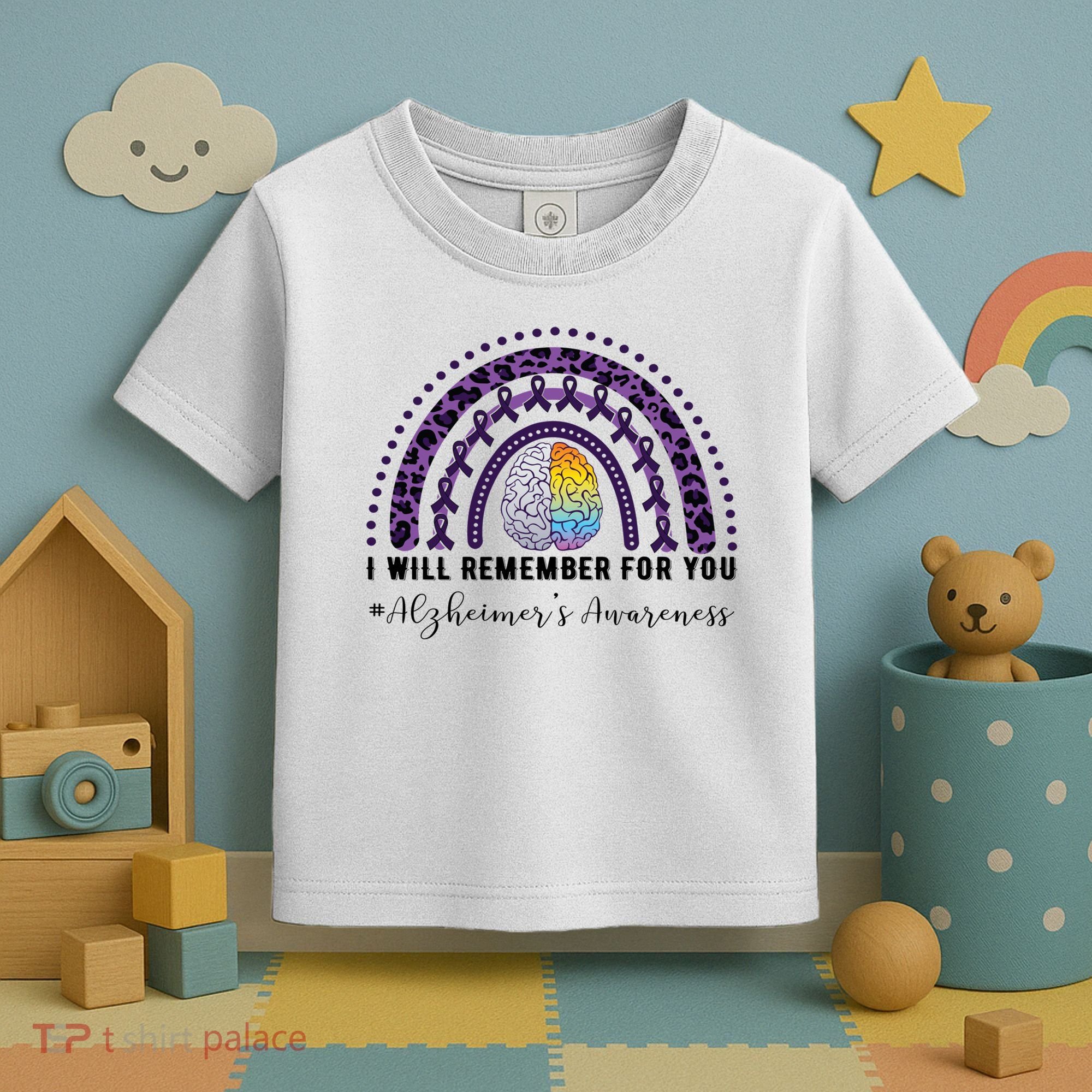I Will Remember For You Rainbow Brain Alzheimer's Awareness Great Gift Toddler T-Shirt
