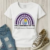 I Will Remember For You Rainbow Brain Alzheimer's Awareness Great Gift Women's T-Shirt thumb 3