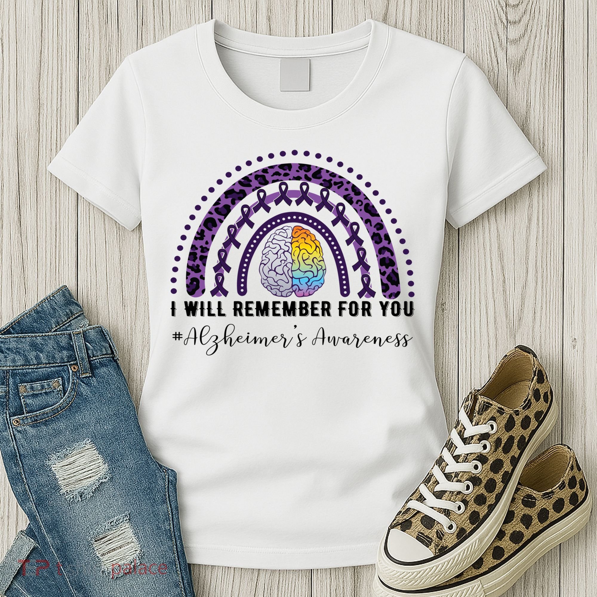 I Will Remember For You Rainbow Brain Alzheimer's Awareness Great Gift Women's T-Shirt