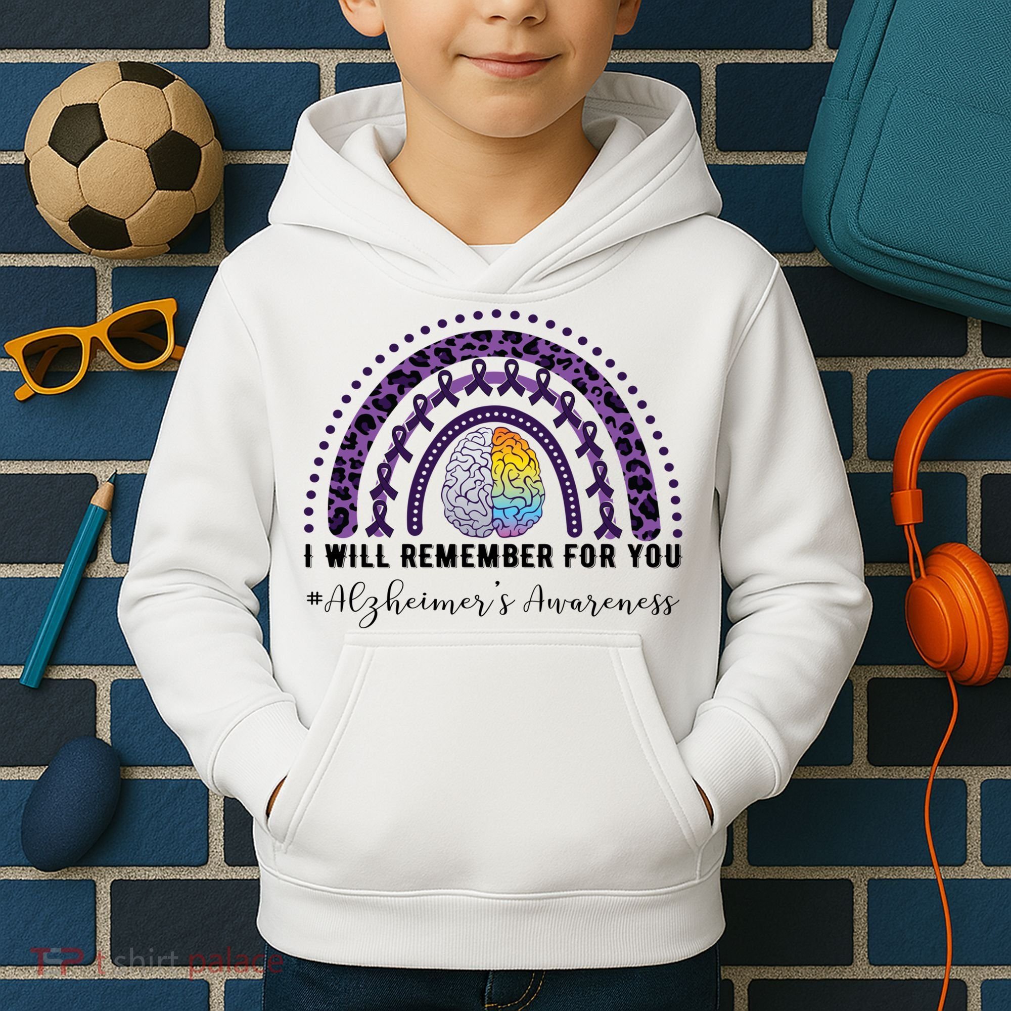I Will Remember For You Rainbow Brain Alzheimer's Awareness Great Gift Kids Hoodie