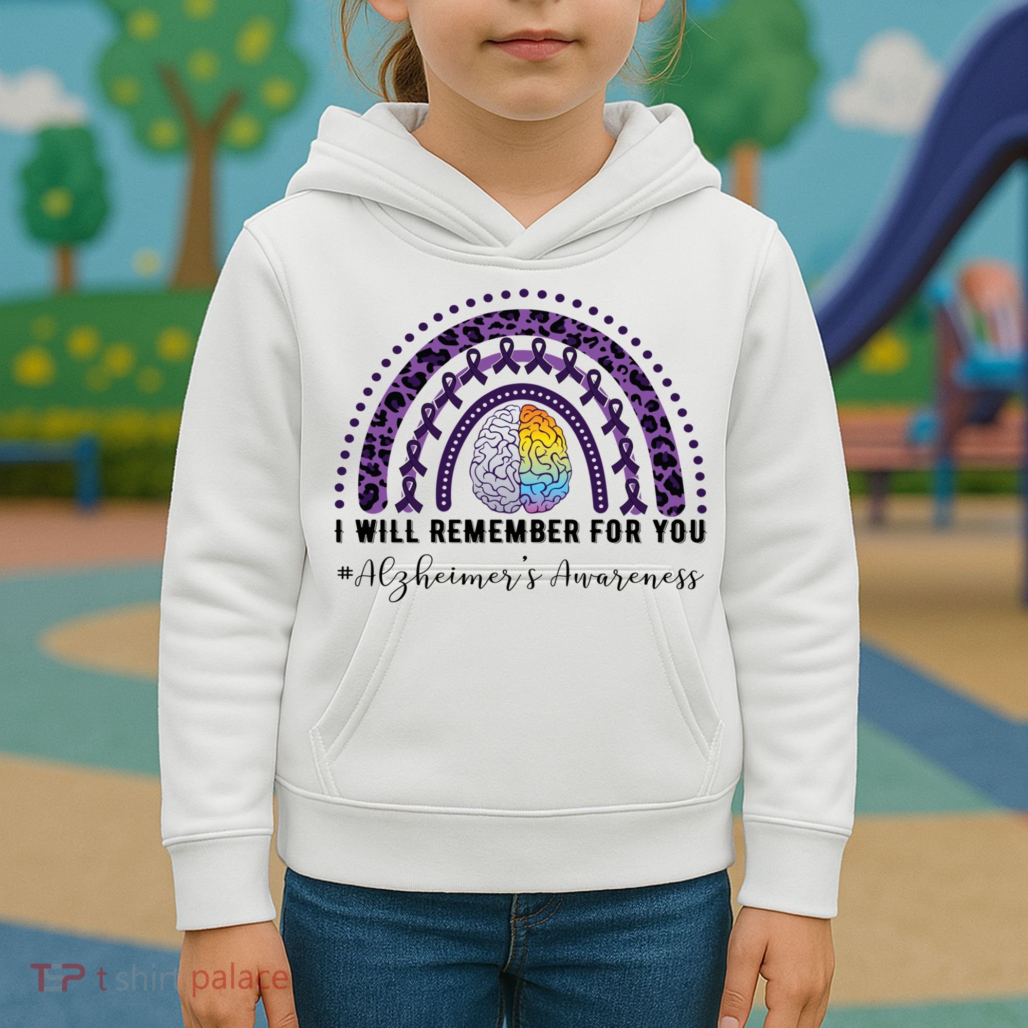 I Will Remember For You Rainbow Brain Alzheimer's Awareness Great Gift Kids Hoodie