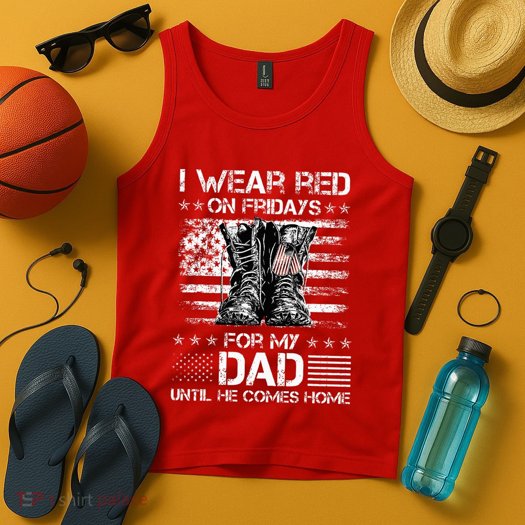 I Wear Red On Friday For My Dad Combat Boots Veteran Day Tank Top
