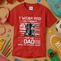 I Wear Red On Friday For My Dad Combat Boots Veteran Day Kids T-Shirt thumb 3
