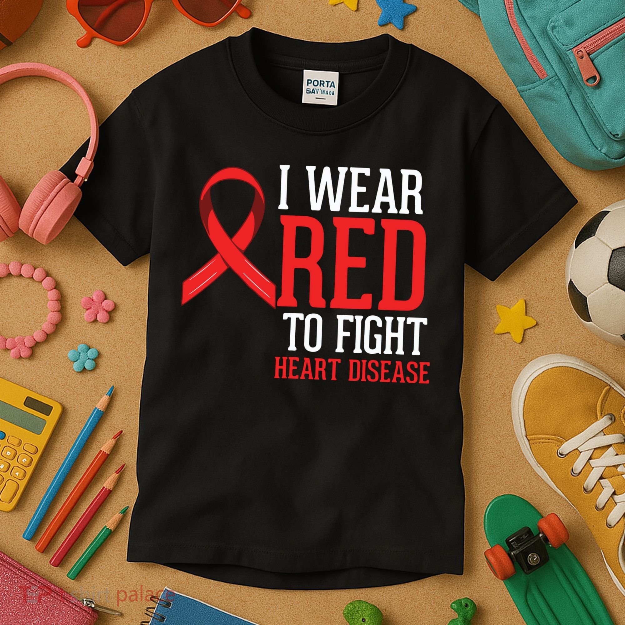 I Wear Red For Heart Disease Awareness Kids T-Shirt