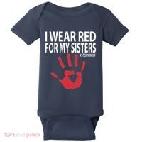 I Wear Red For My,Sister Native American Stop MMIW Red Hand Baby Bodysuit thumb 0