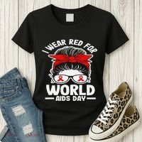 I Wear Red For World Aids Day Hiv Aids Awareness Women's T-Shirt thumb 3