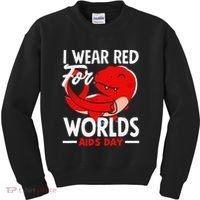 I Wear Red For Worlds Aids Day Hiv Aids Awareness Kids Sweatshirt thumb 0