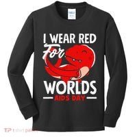 I Wear Red For Worlds Aids Day Hiv Aids Awareness Kids Long Sleeve Shirt thumb 0
