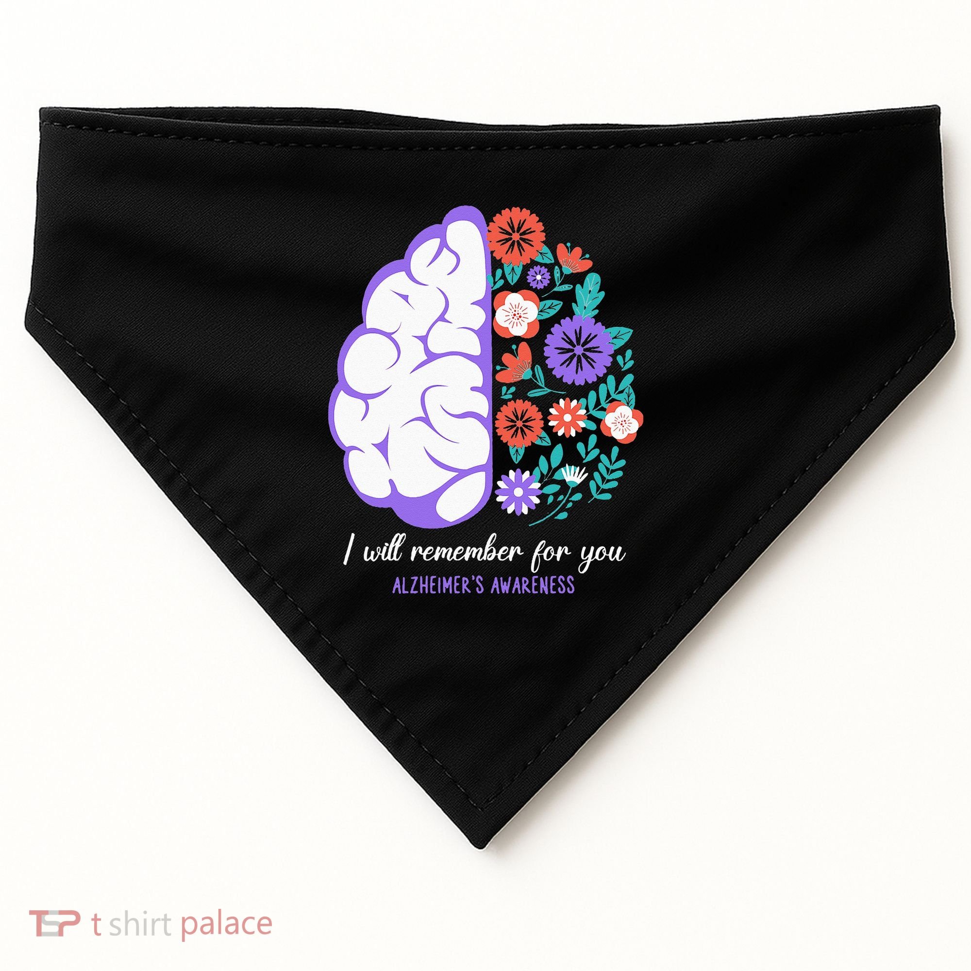 I Will Remember For You Alzheimers Awareness Brain Disorder USA-Made Doggie Bandana