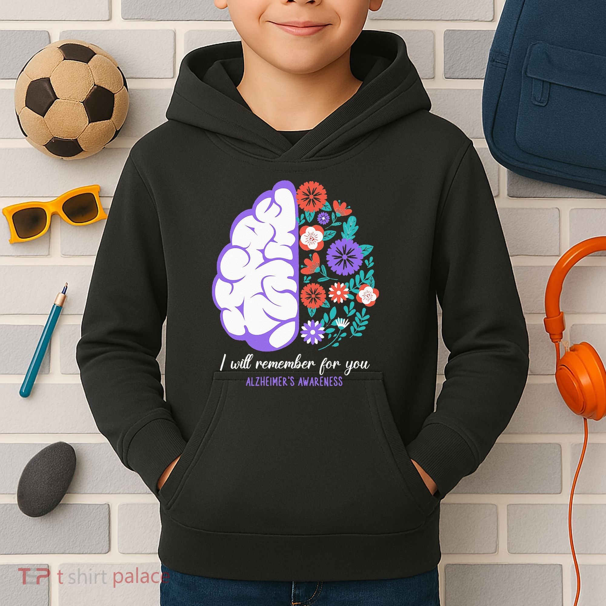 I Will Remember For You Alzheimers Awareness Brain Disorder Kids Hoodie