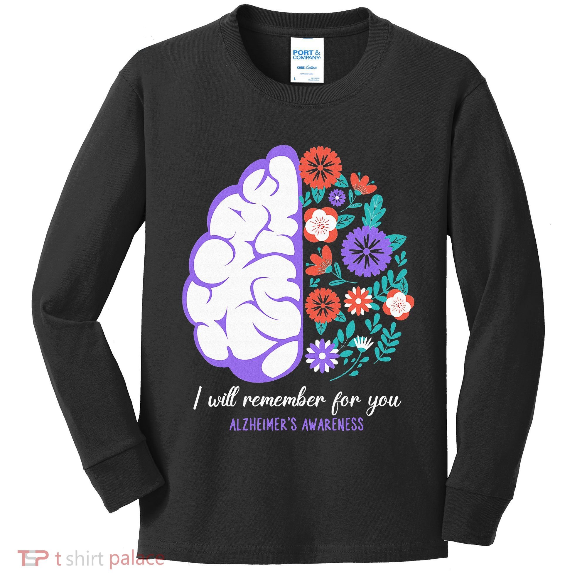 I Will Remember For You Alzheimers Awareness Brain Disorder Kids Long Sleeve Shirt