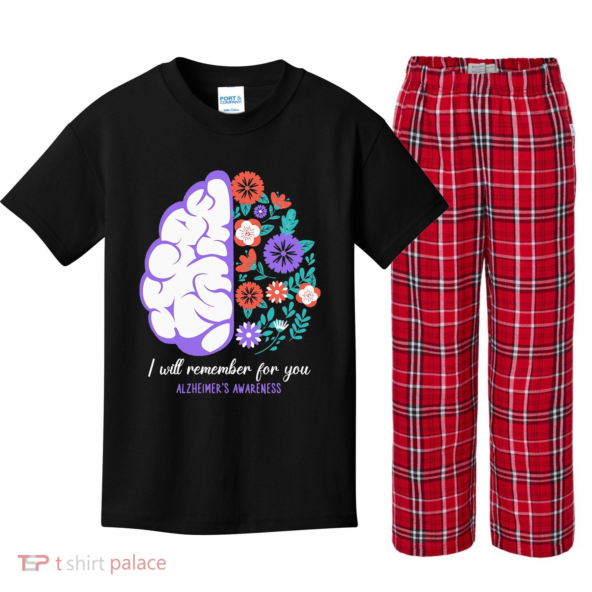 I Will Remember For You Alzheimers Awareness Brain Disorder Kids Plaid Pajama Set