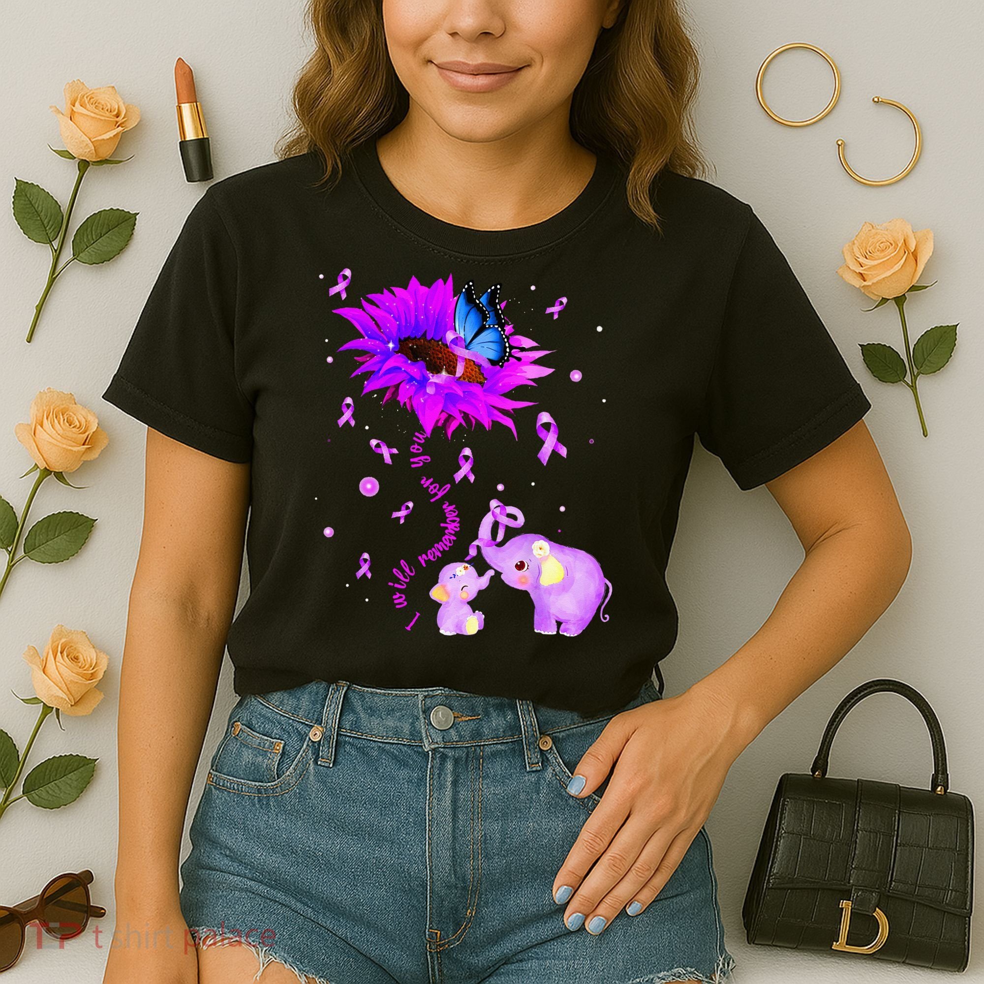 I Will Remember For You Elephant Flower Alzheimers Awareness Comfort Colors Boxy T-Shirt