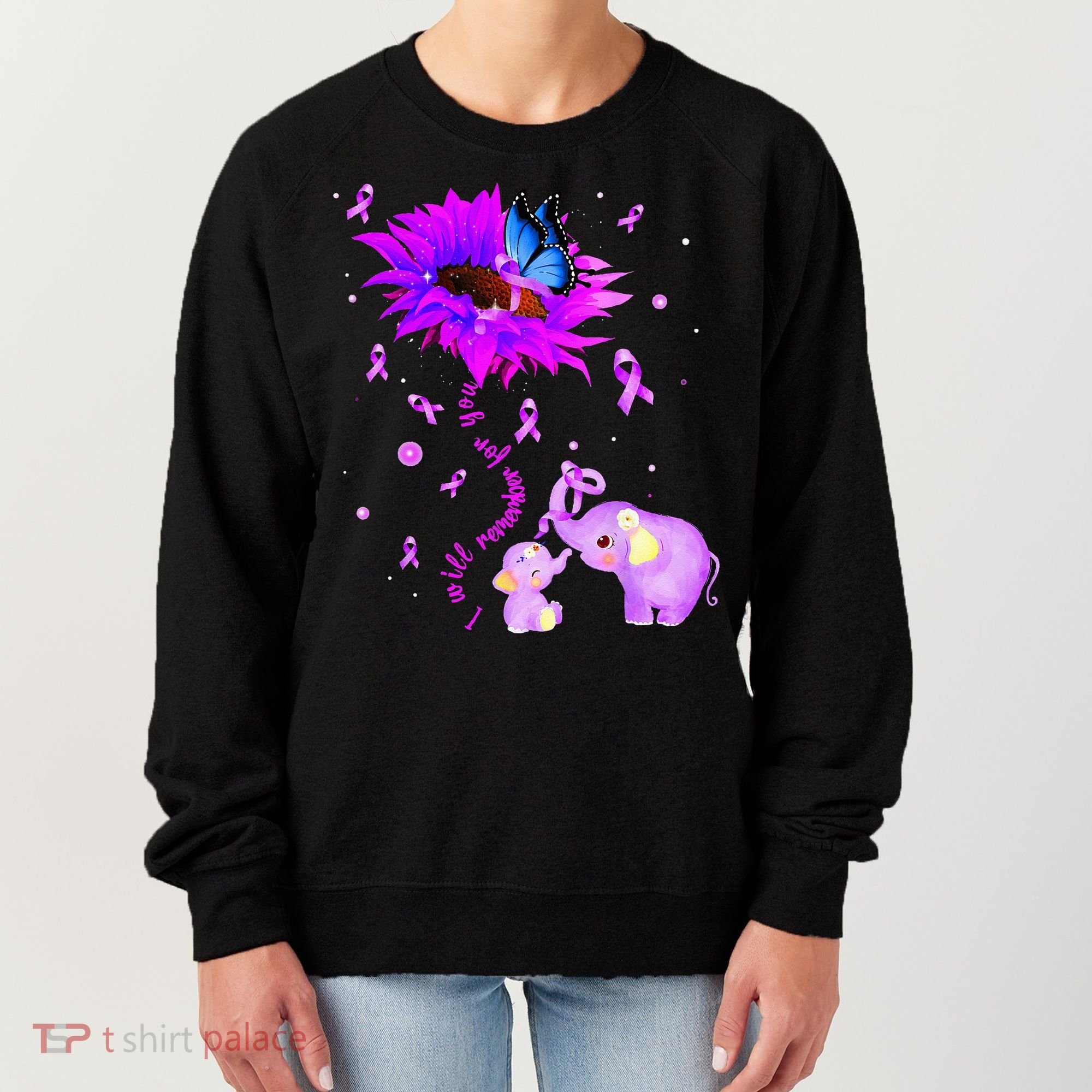 I Will Remember For You Elephant Flower Alzheimers Awareness Women's Sweatshirt