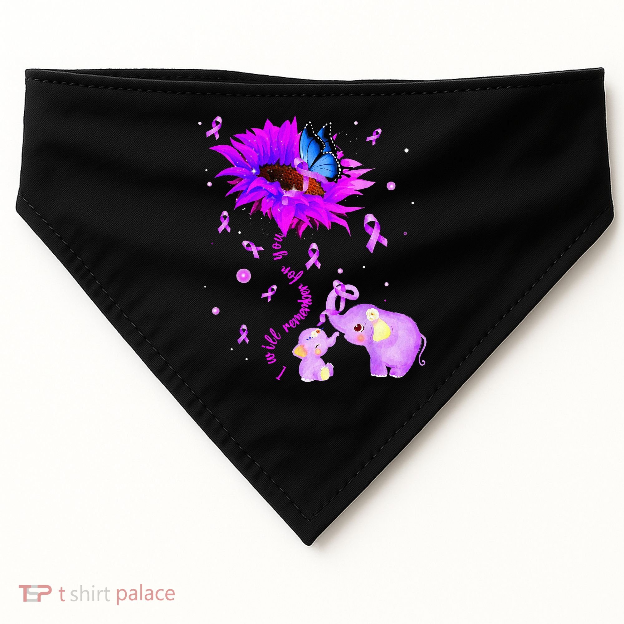 I Will Remember For You Elephant Flower Alzheimers Awareness USA-Made Doggie Bandana