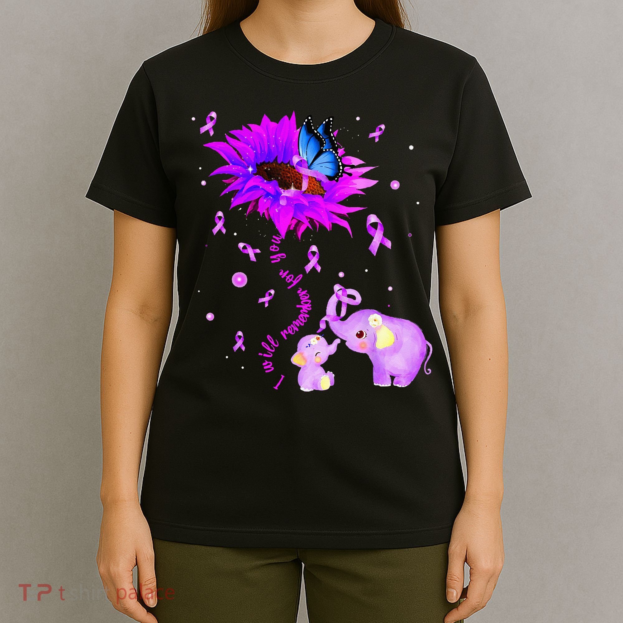 I Will Remember For You Elephant Flower Alzheimers Awareness T-Shirt
