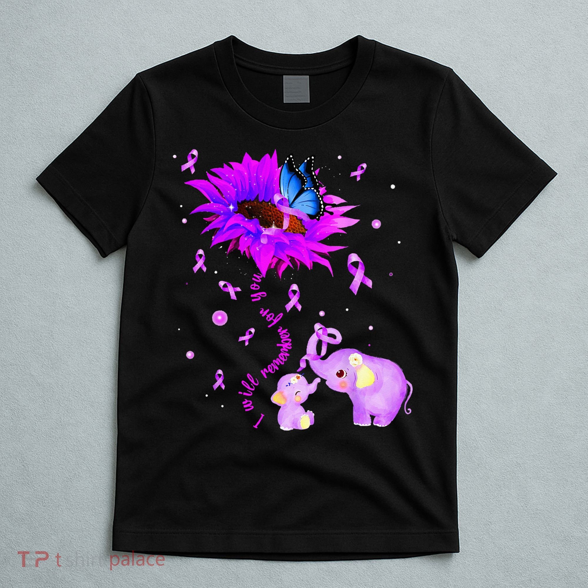 I Will Remember For You Elephant Flower Alzheimers Awareness T-Shirt