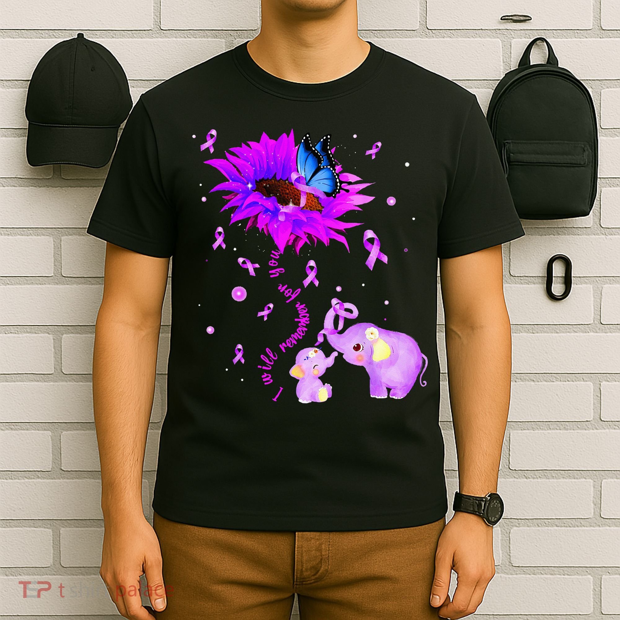I Will Remember For You Elephant Flower Alzheimers Awareness T-Shirt
