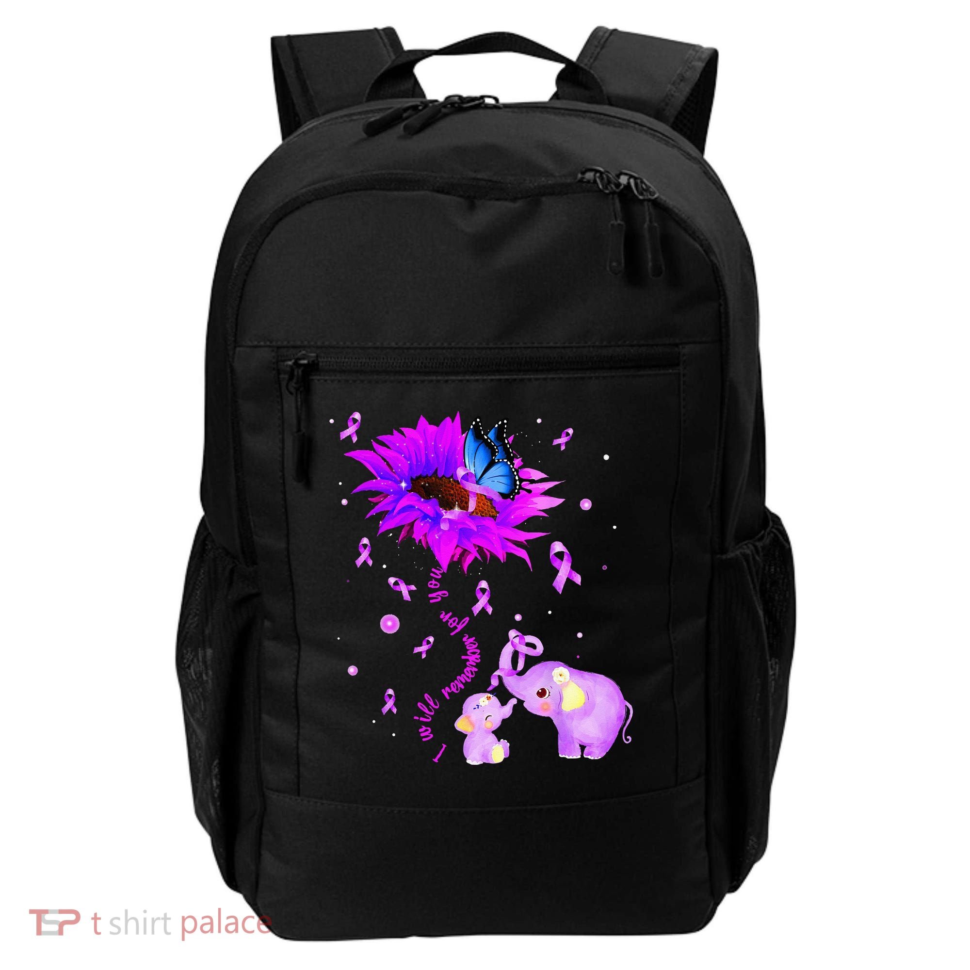 I Will Remember For You Elephant Flower Alzheimers Awareness Backpack